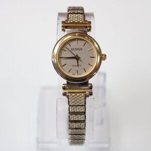 Benrus Women’s Gold Tone Quartz Watch Stainless Steel Bracelet Vintage